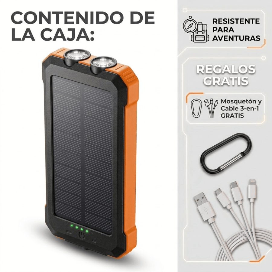Cargador Portátil Solar con Linterna y Brújula