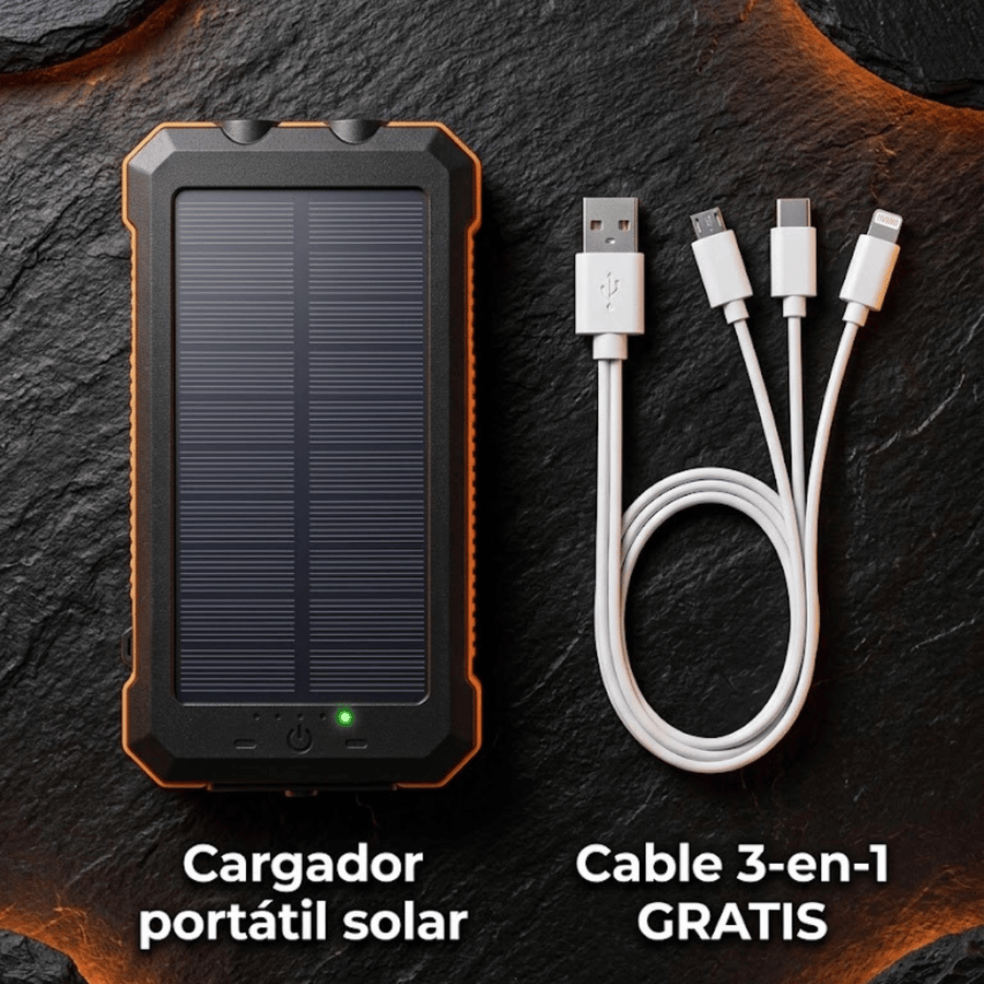 Cargador Portátil Solar con Linterna y Brújula